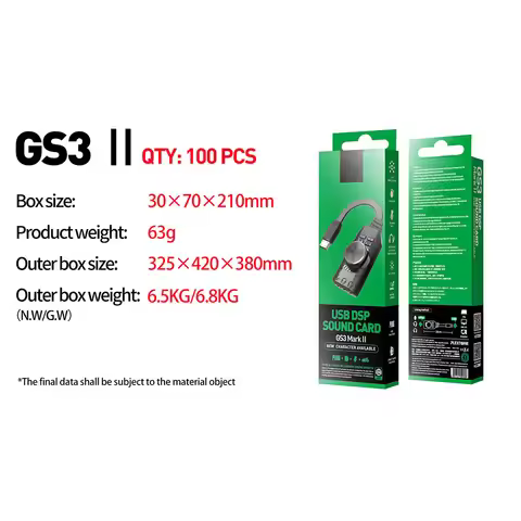 GS3 7.1 Channel USB Sound Card Adapter External Volume Adjustable Audio Jack Cable Mute Switch Adjus