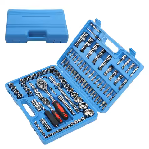 108Pcs Ratchet Wrench Set 1/4in 1/2in CR40 Steel Socket Set Tool Case Box Hand Tool Kits