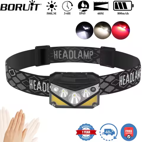 BORUiT BR03 500LM Motion Sensor LED Headlamp Type-C Rechargeable 800mAh Headlight Waterproof Outdoor