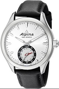 Alpina Horological Smartwatch 男款健身手錶 - 44 公釐銀色錶面瑞士石英 2 年電池壽命跑步手錶 - 黑色皮革錶帶防水睡眠監測活動追蹤手錶