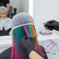 Hair Dye Cap Silicone dye cap + hook needle, hair highlight dye cap and hair dye tool