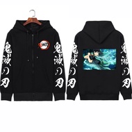 Japanese Anime Demon Slayer Tokitou Muichirou Zipper Hoodies Korean Manga Graphic Black Zipper