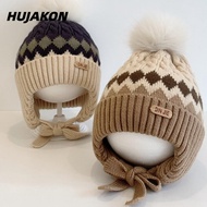 HUJAKON Kids Earmuffs Cap, 2-5 Year Baby Windproof Baby Knitted Hat,  Thicken Warm Knitted Woolen Ha