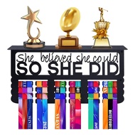 VVA MALL-Never Give Up Medal Hanger Display with Shelf - Easy Install Carbon Steel Trophy and Medal 