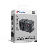 Verbatim 5 端口 75W PD 3.0 & QC 3.0 GaN 通用旅行轉插