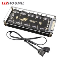 LIZHOUMIL Connector 1 To 10 Port ARGB Splitter Hub 5V 3Pin ARGB Case Fan Hub With Adhesive Base SATA Power For LED Fans Lights