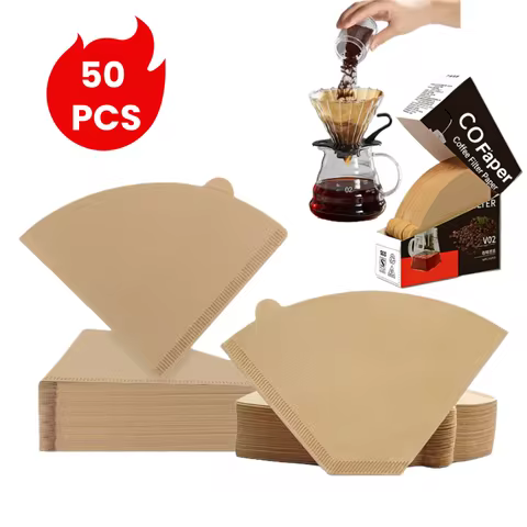 50 Count Cone Coffee Filters Unbleached Natural Brown V02 Disposable 1-4 Cups Coffee Filter Paper