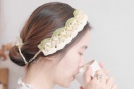 鉤針編織髮帶 | 綁帶式鉤織寬髮帶 | 異材質針織髮帶 | 綠紗荳荳