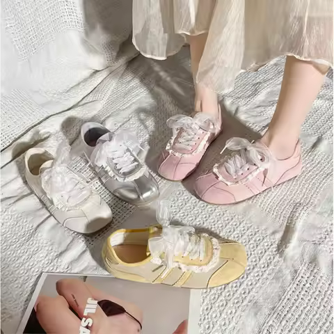2025 Summer Bestseller German Trainer Shoes - Elegant Lace Trim Breathable Mesh Lace-Up Soft Sole Fl