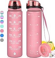 ZOMAKE Sports Water Bottle 1L with Motivational TimeMarker &amp; Filter - LeakProof BPA Free Non-Toxic Water Bottle Wide Mouth Fast Flow Portable Daily Water Intake Bottle for Gym Office School &amp; Fitness