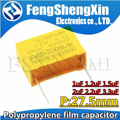 5pcs X2 27.5mm Polypropylene film capacitor 275VAC 1uF 1.2uF 1.5uF 2uF 2.2uF 3.3uF 1000nF 1200NF 150