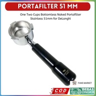 Portafilter 51mm One Two Cups Bottomless Stainless Steel for DeLonghi EC680 EC685 EC785 EC885 with E
