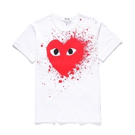 เสื้อยืดแขนสั้นลําลอง ผ้าฝ้ายแท้ ทรงหลวม ลาย COMME DES GARCONS CDG PLAY สีดํา สีแดง แบบเรียบง่าย แฟช