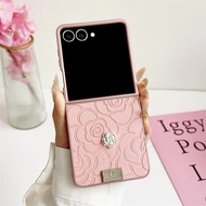 Luxury Camelia Flower Leather Plastic Casing For Samsung Galaxy Z Flip 7 Flip7 Back Cover