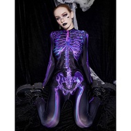 Women's Dark Gothic Style Printed Long Sleeve Outfit for Halloween