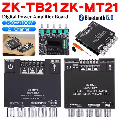 ZK-TB21 ZK-MT21 Bluetooth Amplifier HIFI 2.1 Channel Digital Power Amplifier Board Adjustment Subwoo