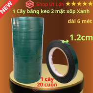 Băng keo 2 mặt xốp xanh rộng 1.2cm dài 6 mét độ dầy 1mm lõi giấy 3mm