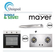 MAYER 86CM Stainless Steel Gas Hob BUNDLE 90CM Slim Line Hood + FREE 75L Built In Oven (FREE DELIVERY)