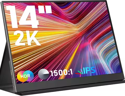 14" 2K Portable Monitor, USB C HDMI IPS Gaming Display with Speakers, 2160x1440 for Laptop PC Phone 