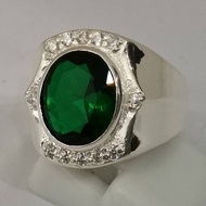 925 Pure Silver Mens Ring With Green CZ Stone. Cincin Perak Lelaki Dengan Batu Zircon Hijau.