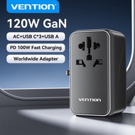 Vention 120W Universal Travel Adapter PD 65W All in One Worldwide Travel Adapter Wall Charger AC Pow