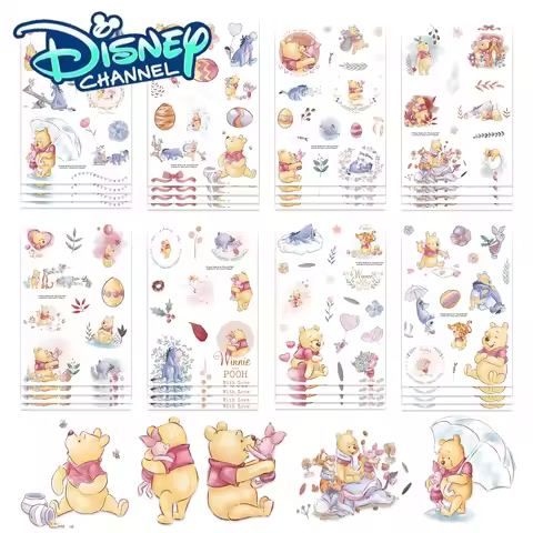 Disney 8pcs Pooh Bear Sticker Diary Laptop Luggage Skateboard Cartoon Sticker Fun Classic Gift Decor