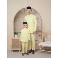 Baju Melayu Slim Fit  Ayah dan Budak Lelaki Sedondon  Kuning Lembut  Plus Size Baju Raya