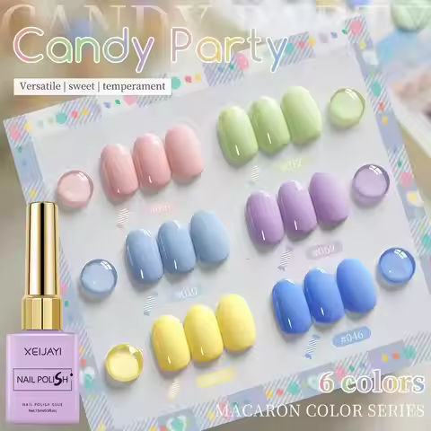 XEIJAYI Nail Gel Polish Set 6PCS Macaron Candy Color UV LED Soak Off Gel Varnish Nail Art Salon Prof