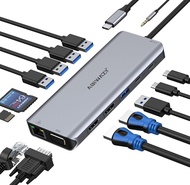 ABIWAZY USB C Docking Station Dual Monitor for Dell/HP/Lenovo/Surface Laptop 14 in 1 Triple Display USB C Hub Multiple Adapter USB C Dongle with 2 HDMI 4K+VGA+5 USB Port+100W PD Charger+Ethernet+SD/TF+Audio