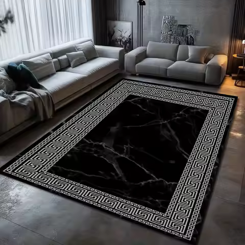 Marble Pattern Carpet Mat Rug - Greek Key Design Home Decoration Soft Floor Mat for Living Room Bedr