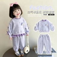 Little Girl Labubu Fake Two-Piece Top Casual Sweatpants Two-Piece Suit Brushed Girl Suit