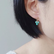 清新藍綠 天河石 亞馬遜石 14Kgf 包金 小珠串垂墜耳環