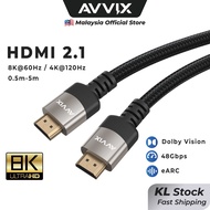 [KL Stock] AVVIX HDMI 2.1 Cable 8K60Hz 4K120Hz 2K240Hz 48Gbps Ultra High Speed HDR eARC 0.5m-5m for 