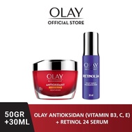 Olay Antioxidant Moisturizer Krim 50g and Retinol Serum 30ml