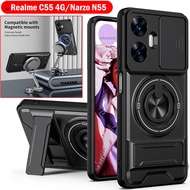 Slide Lens Funda for Realme C55 4G C61 C71 C85 Pro Case Rotate Magnetic Ring Stand Cover for Realme 