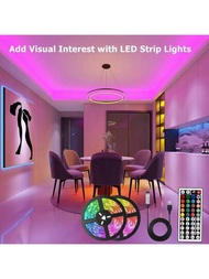5V/5050 RGB LED 裝飾燈帶，設有 44 鍵紅外線遙控器，適用於臥室、客廳、天花板、電視背景、櫥櫃、衣櫃和裝飾照明。