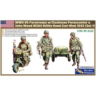 Gecko Model 1/35 35GM0041 M53 Scooter Cushman w/John Wood M3A4 Utility Hand Cart Mod.1943 & US Parat