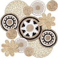 cod 10Pcs Handcrafted Bohemian Style Wall Basket Decorative Woven Rattan Flat Wall Basket Decoration