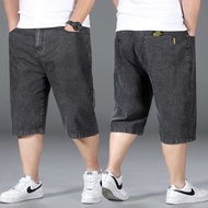 seluar jeans koyak lelaki loose jeans men Summer Thin Five-point Denim Shorts Men Plus Fat Plus Size