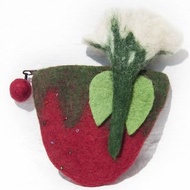 森林 植物 紅色 綠色 羊毛氈手機袋/羊毛氈收納袋/零錢包/悠遊卡套/羊毛氈錢包 聖誕禮物 情人節禮物 交換禮物-草莓花