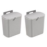 2X Kitchen Trash Can Household Cabinet Door Hanging Sliding Cover Storage Bucket Trash Can Wall-Mounted Trash Can Grey
