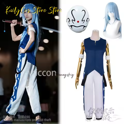 Anime Rimuru Tempest Time I Got Reincarnated Slime Cosplay Navy Blue Vest Pants Wigs Mask For Man Wo