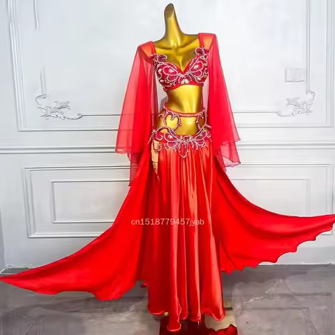 2026 New Women's Belly Dance Costume Customization High End AB Stone Satin Set, Oriental Professiona