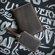 Traveller Set - Passport holder + Luggage Tag Handmade Crazy Horse Leather
