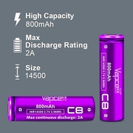 Vapcell C8 14500 800mah 2A 3.7V Li-ion Rechargeable battery