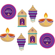FANGLELAND 8pcs Happy Diwali Cutouts, Festival of Lights Party Decoration Supplies, Deepavali Large Hanging Decorations