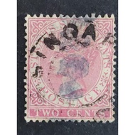 Straits Settlements 1882-99 Queen Victoria Wmk Crown CA 2c Rose - 1pc Used Old Malaya Stamp / Setem