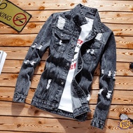 【High Quality】 jaket jeans lelaki Tekstur asal New autumn denim jacket with holes ,men's Korean version ,slim ,handsome ,casual clothes ,spring ,versatile trend