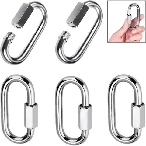 New 304 Stainless Steel Quick Link D Shape Oval Locking Carabiner Clip Heavy Duty Chain Link Keychai