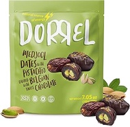 Dorrel Belgian Dark Chocolate Covered Medjool Dates Stuffed with Pistachios, Nutritious and Tasty Dark Chocolate Pistachio Nuts, High-Energy Snack, Non-GMO, Kosher, 1 Pack